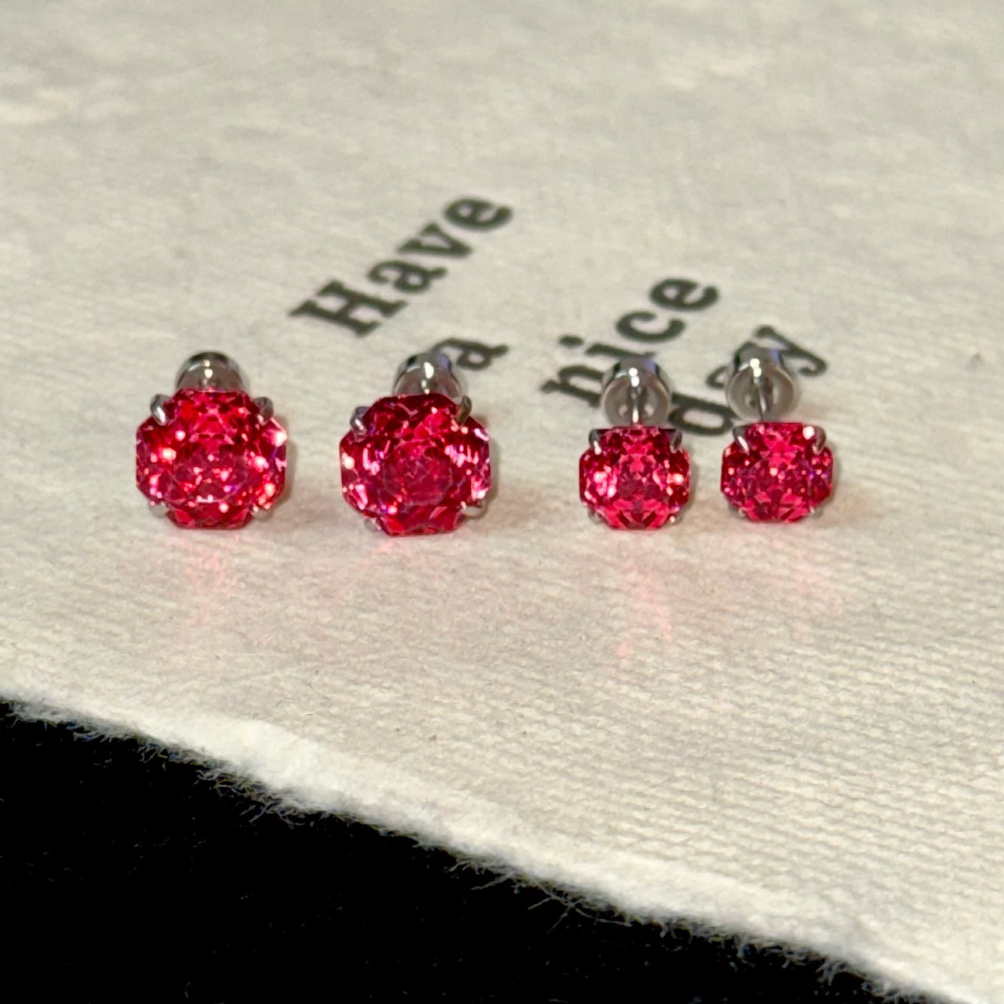 Fruit Syrup Red Cut Zircon Ear Bone Stud Earrings