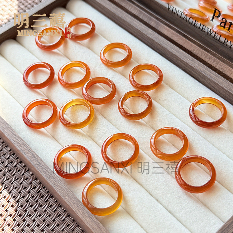 Ice Madagascar Agate White Chalcedony Shank Champagne Gold Jade Ocean Ring