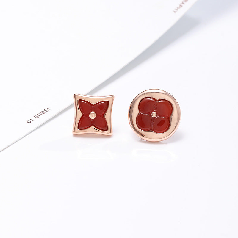 Shell Four-leaf Clover Irregular Ear Simple Light Rings