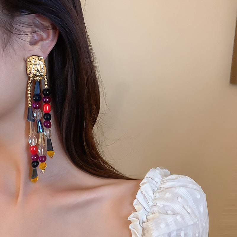 Women's Phoenix Crescent Tassel Niche Retro Design Earrings