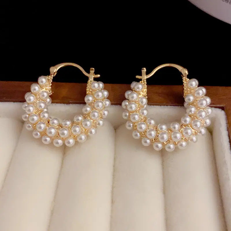 Style Exquisite Geometric Full Pearl Clip Fashion Ear Buckle