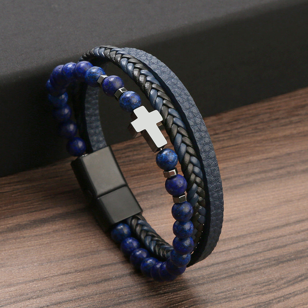 Stone Stainless Steel Obsidian Volcanic Rock Elements Simple Bracelet