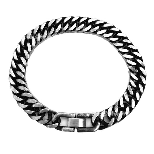Men's Steel Double Buckle Four-sided Grinding Cuban Bracelet