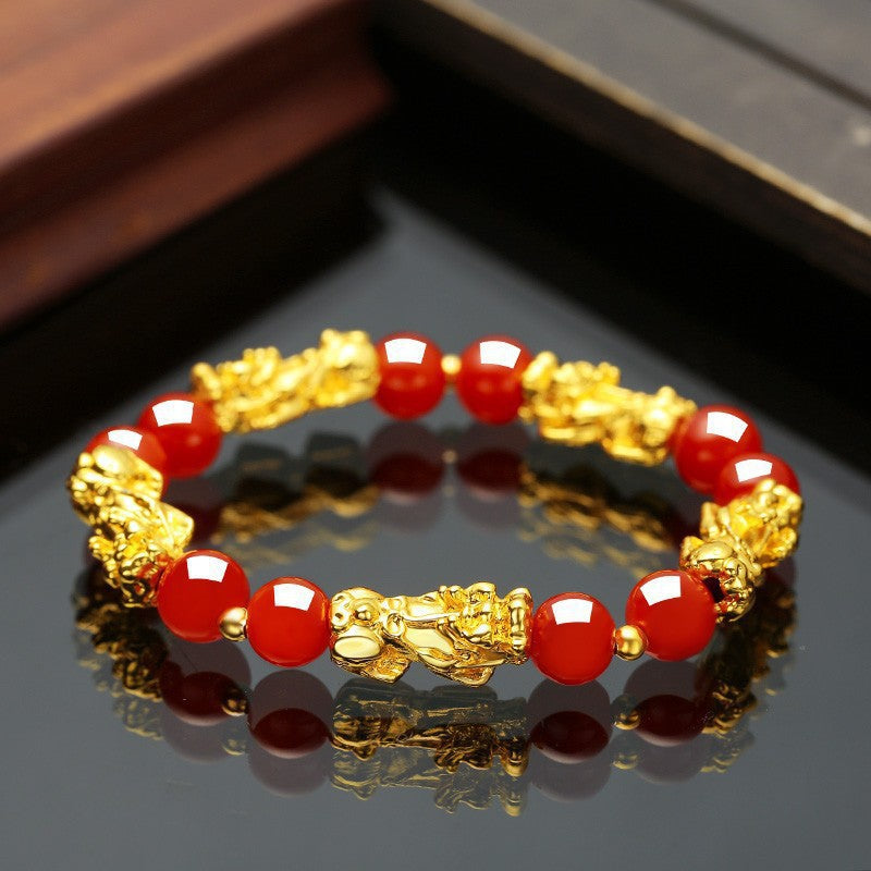 Women's & Men's Imitation Golden Pi Couple Obsidian Vietnam Bracelet