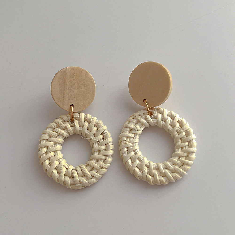 Woven Wooden Rattan Beach Vacation Style Vintage Earrings