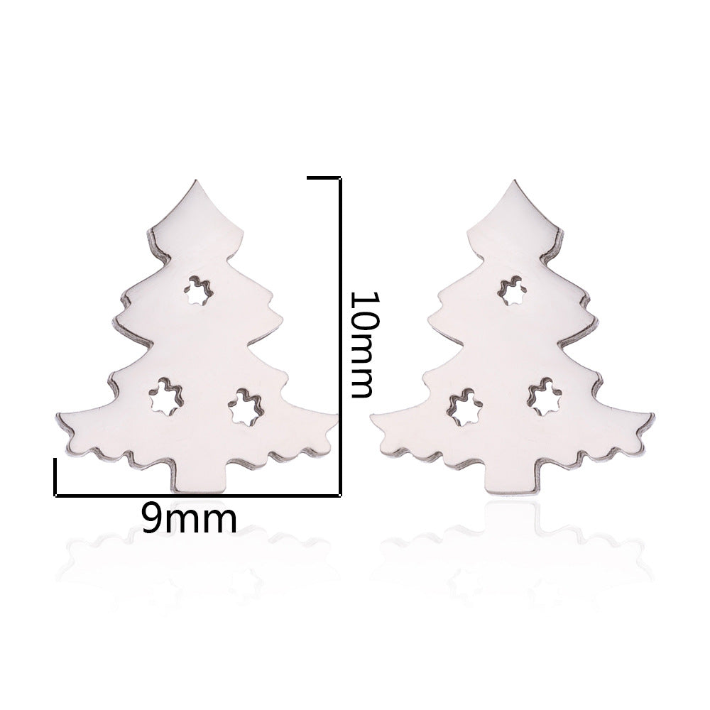 Women's Retro Stainless Steel Christmas Small Tree Ear Rings