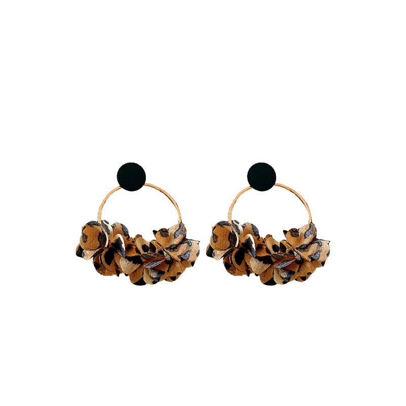 Women's Steel Needle Titanium Round Leopard Print Flower Niche Retro Earrings