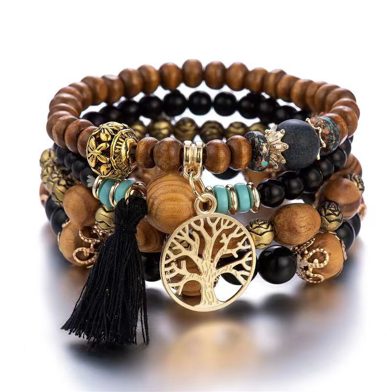 Bohemian Style Wooden Bead Beaded Elastic Bracelets