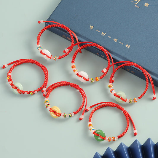 Women's & Men's Jade Peace Buckle Hand-woven Couple Stall Hand Bracelets