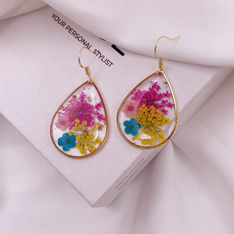 Women's Dried Flower Fresh Real Gold Foil Stud Earrings