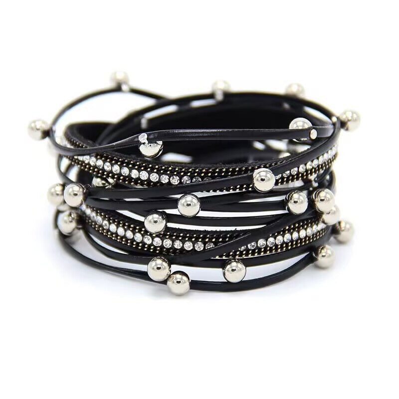 Women's Leather Fashion Diamond Leopard Print Magnetic Bracelets