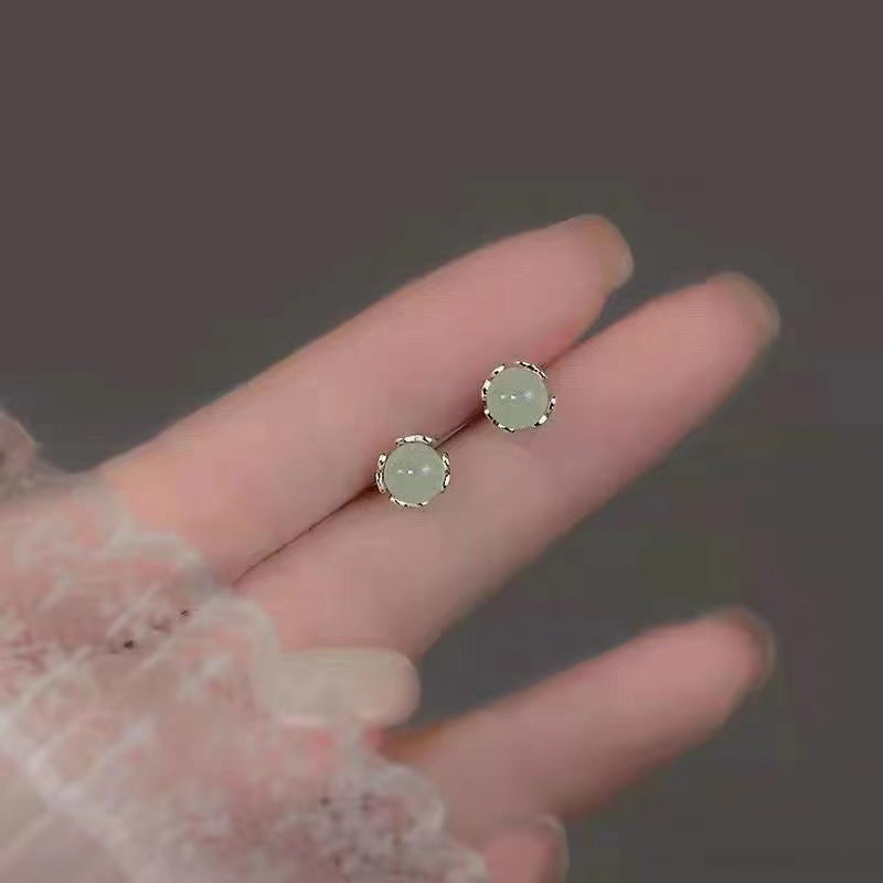 Jade Opal Stone Ear Female To Give Mom Holiday Gift Stud Earrings