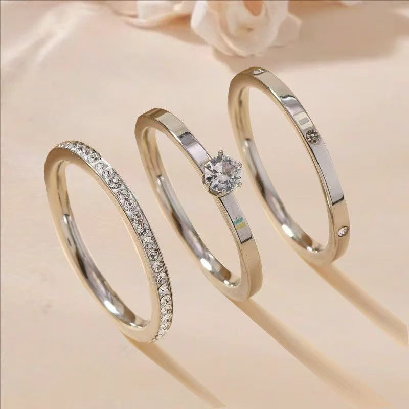 Women's Starry Mud Diamond Three-piece Niche High Rings