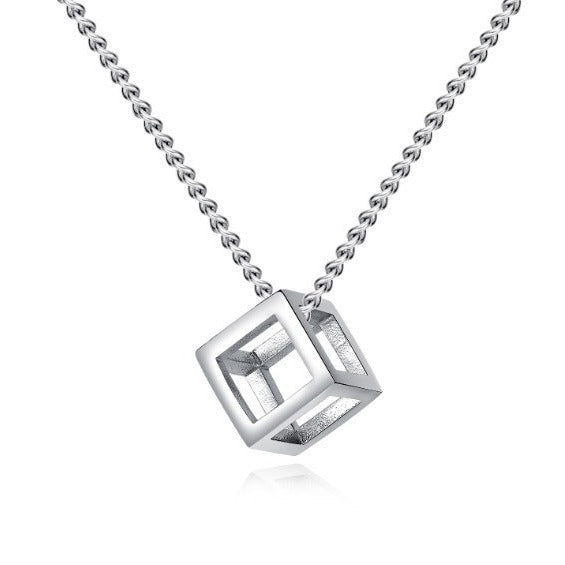 Women's & Men's Retro Simple Hollow Personality Square Cube Necklaces