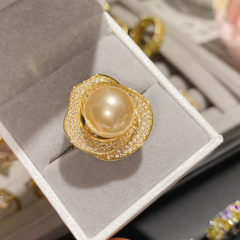 Camellia Fashion Romantic French Golden Rhinestone Gold Plated Ring