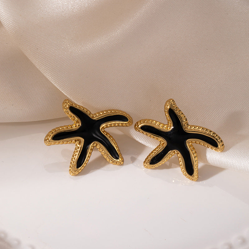 Women's Style Dripping Starfish Stainless Steel Light Luxury Temperament Stud Earrings