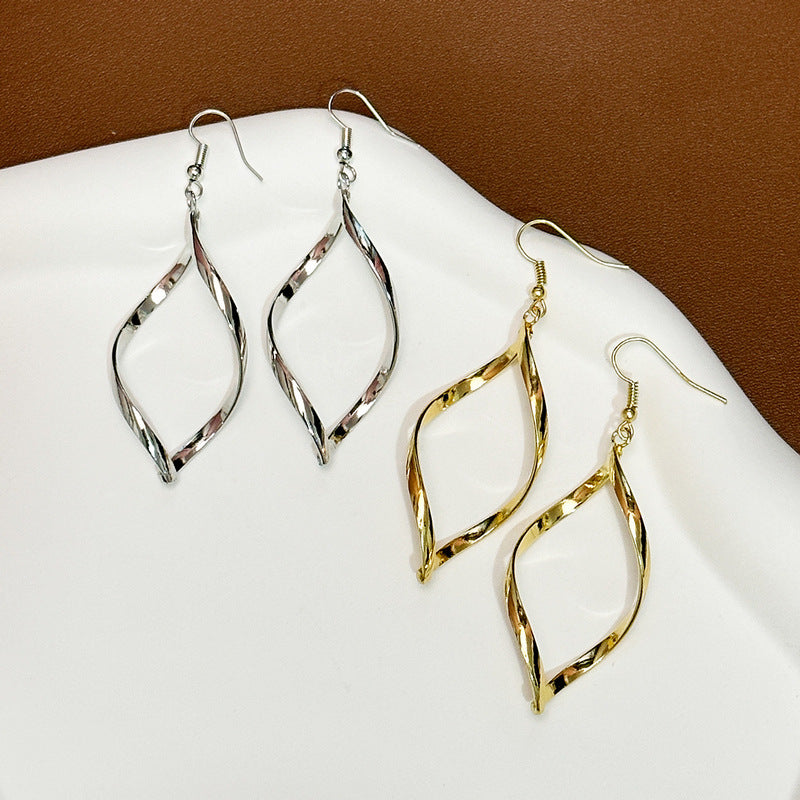 Gold Plating Simple Twisted Diamond Exaggerated Stud Earrings
