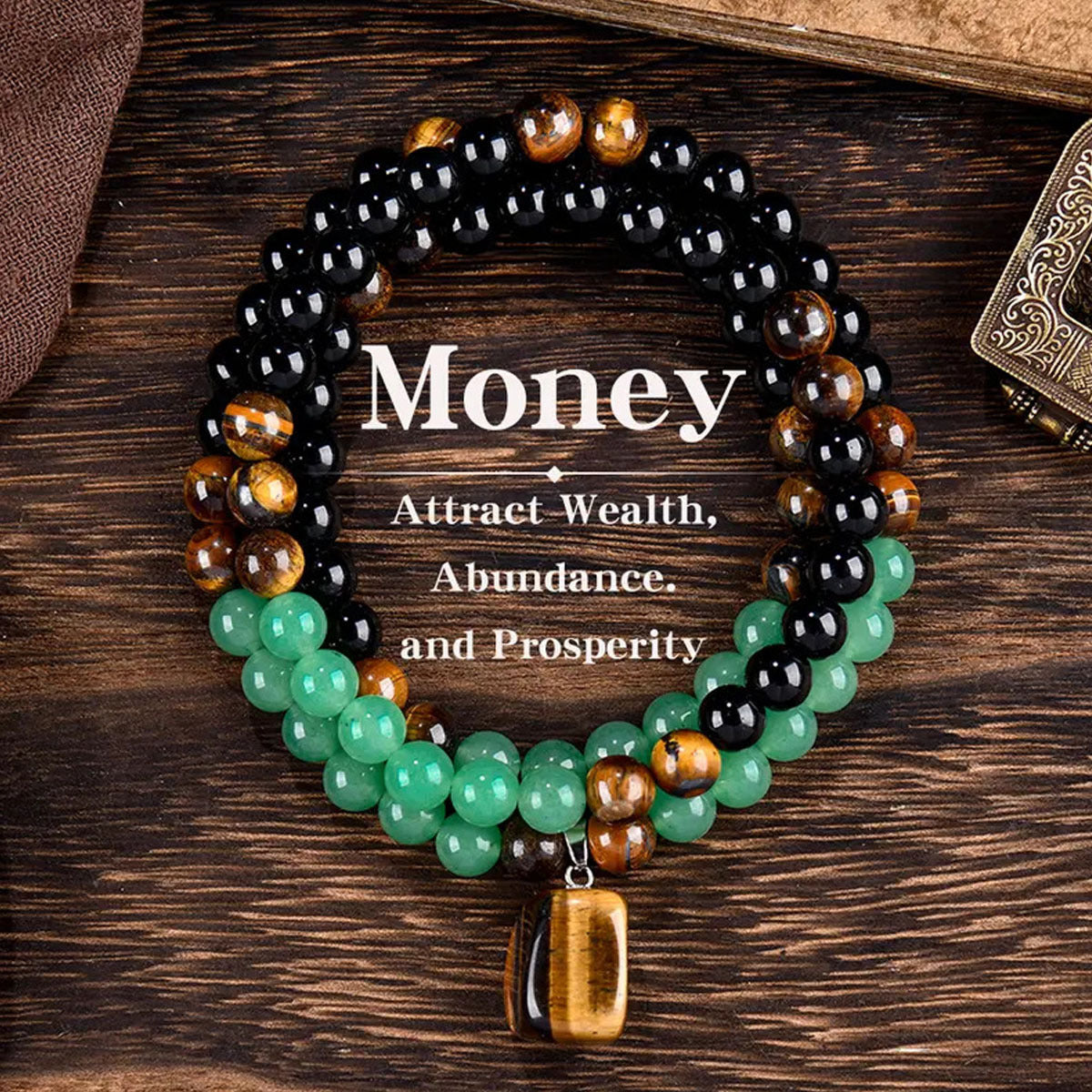 Women's & Men's Tigereye Square Plate Wealth Guard Beaded For Chinese National Pendants