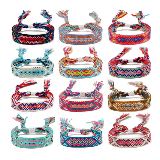 Nepal Hand-woven Lucky Multicolored Tassel Plaid Ethnic Bracelets