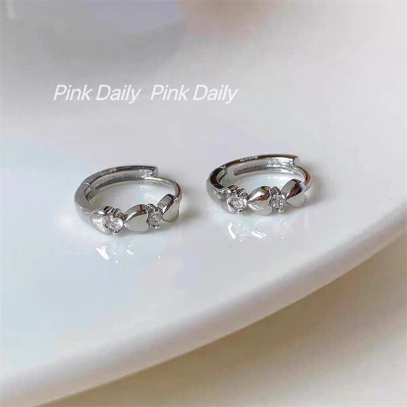 Women's Pink Loving Heart Zircon Clip Design Sense Minority Rings