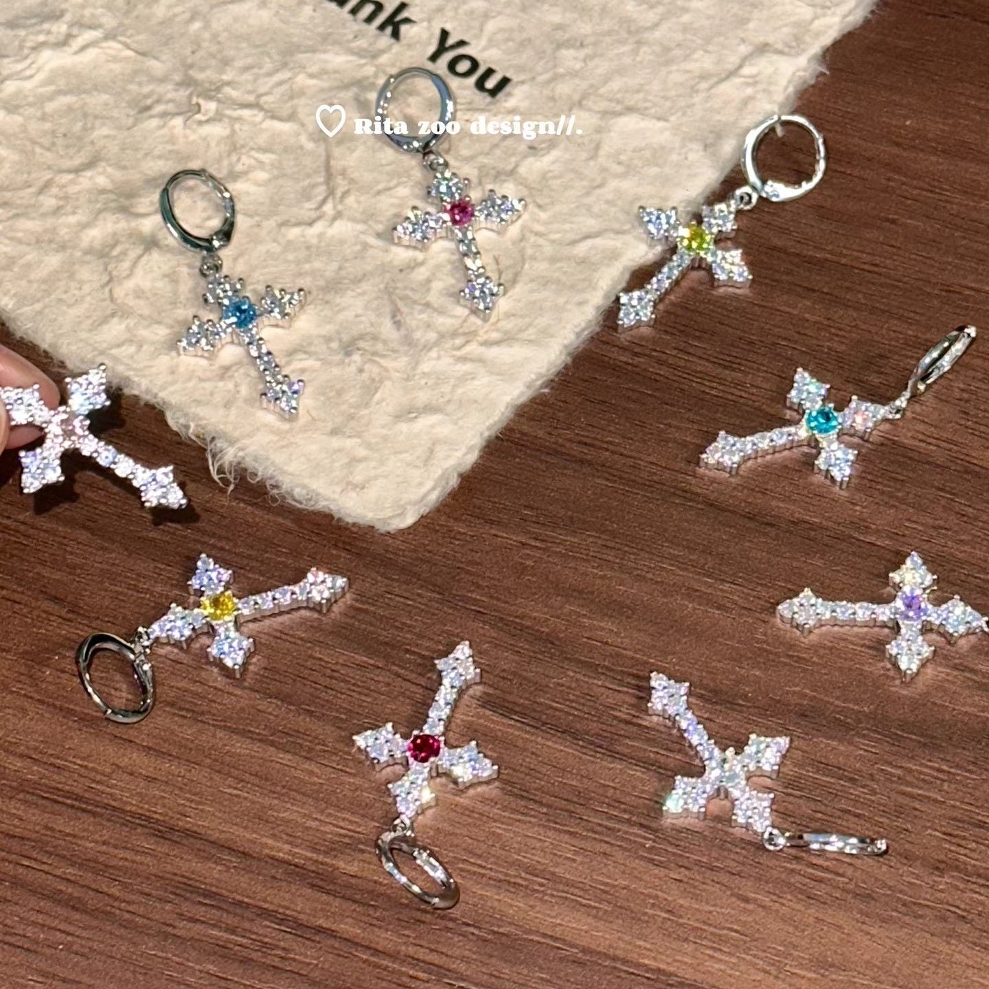 Women's Sparkling Full Rhinestone Cross Clip Niche Temperament Design Rings