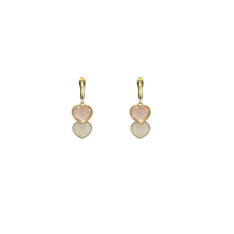 Sweet Elegant Pink White Love Heart Stud Earrings