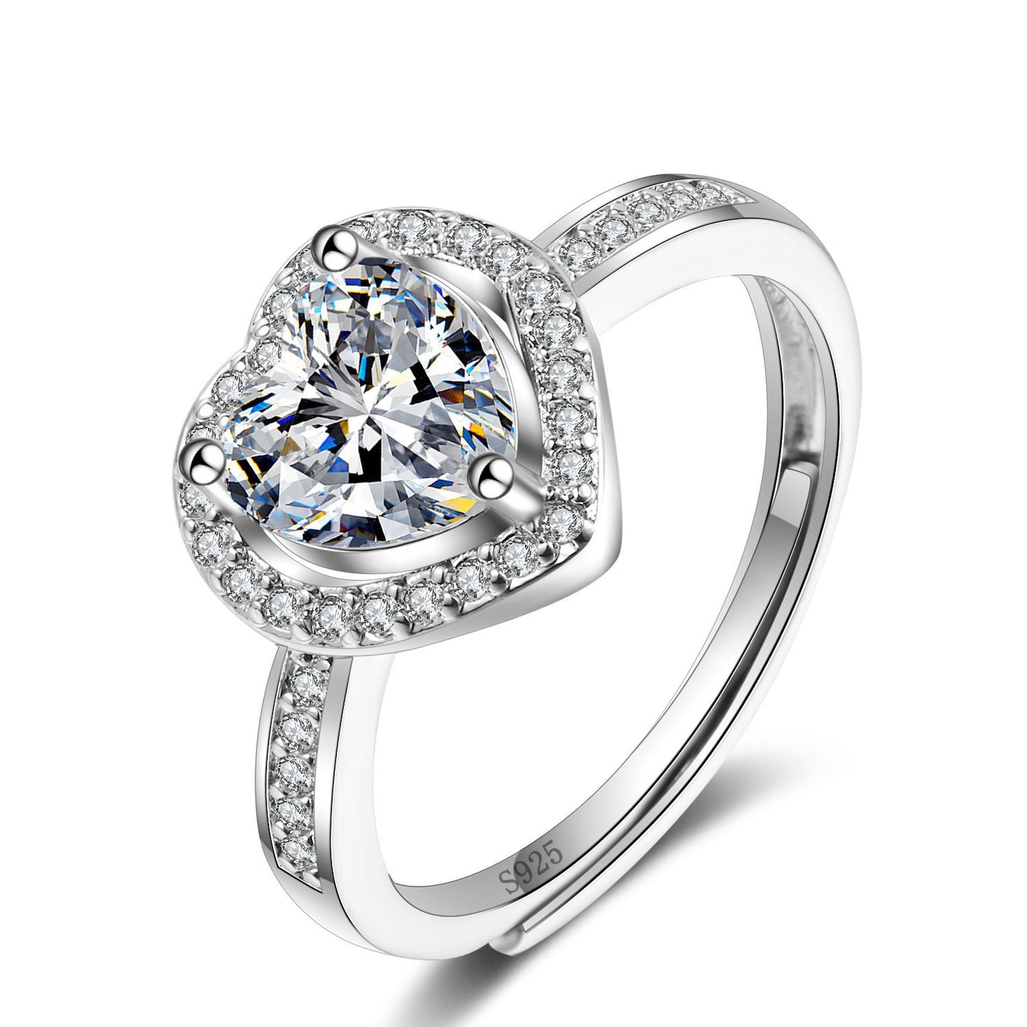 Women's Live For Moissanite Simple Love Heart-shaped Open Ring