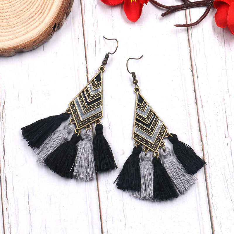 Yunnan Travel Tassel Personalized Ethnic Style Geometric Ear Earrings