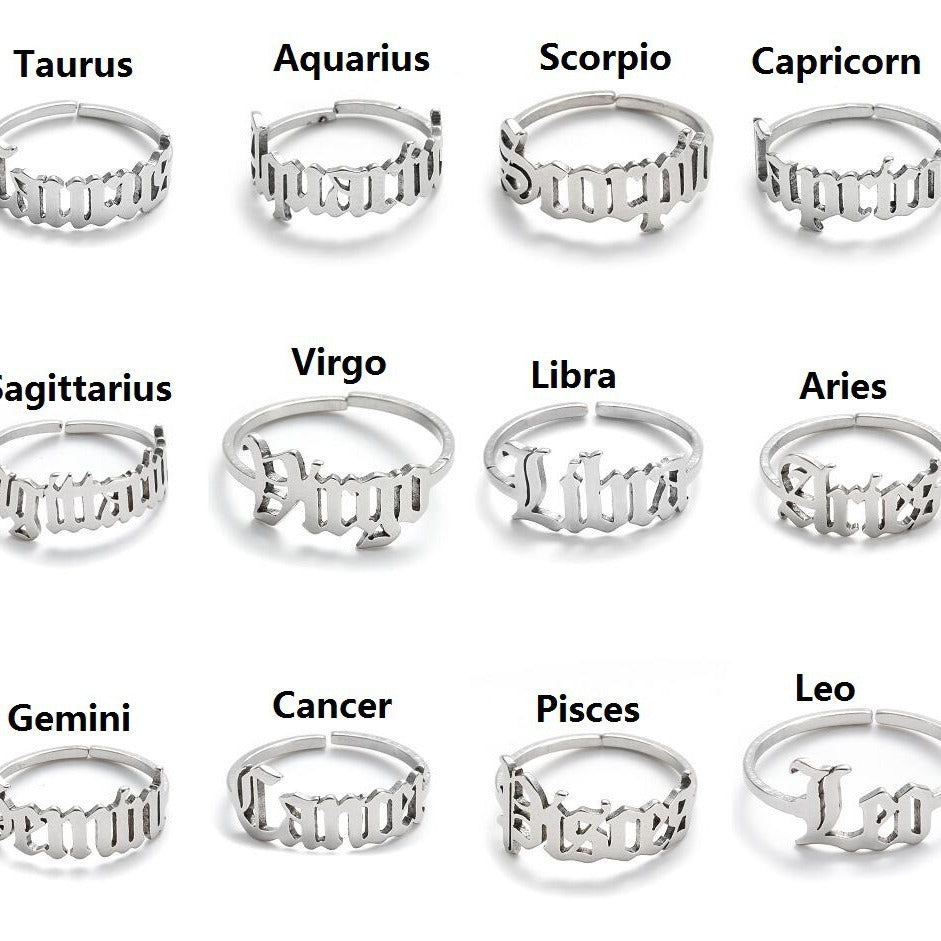 Female Retro Opening Simple English Letters Ring