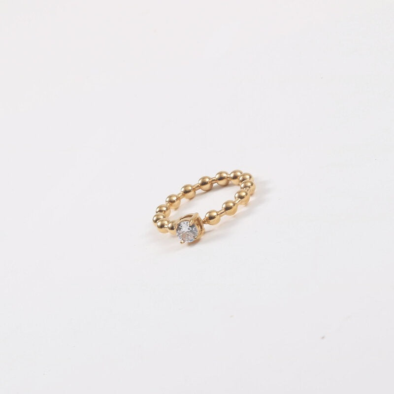 Round Bead Zircon Rhinestone Titanium Steel Gold Rings