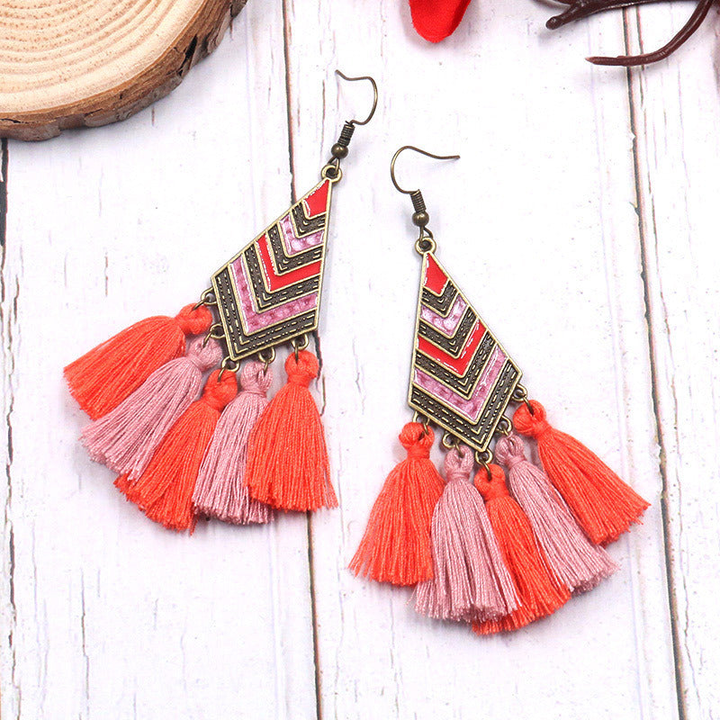 Yunnan Travel Tassel Personalized Ethnic Style Geometric Ear Earrings
