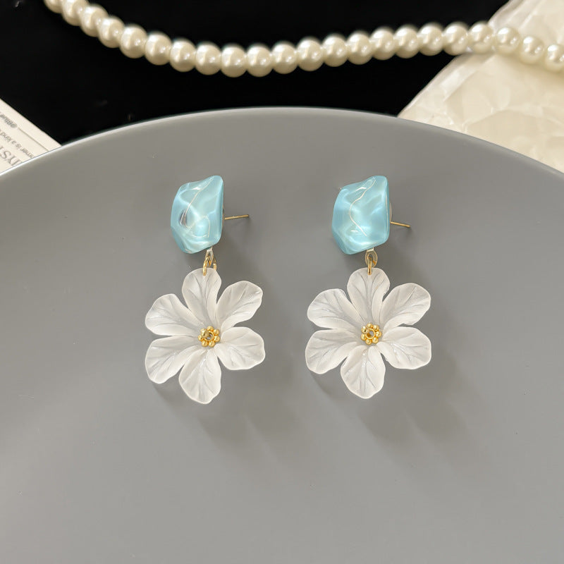 Needle Seaside Fairy Pearl Artificial Flower Tassel Female Stud Earrings