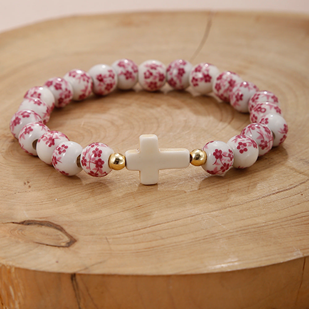 Women's & Men's Blue White Porcelain Ceramic Pattern Love Bracelets