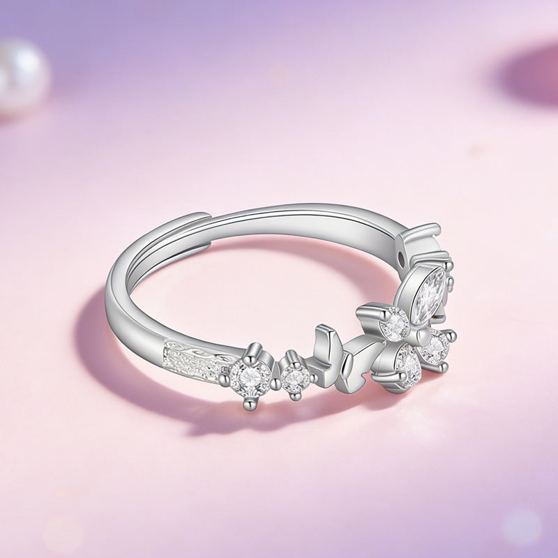 Women's & Men's Butterfly Love Design High-grade Zircon Stylish Opening Rings