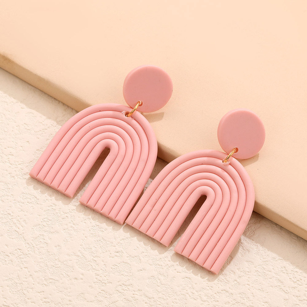 Bohemian Polymer Clay Handmade Rainbow Eardrop Stud Earrings