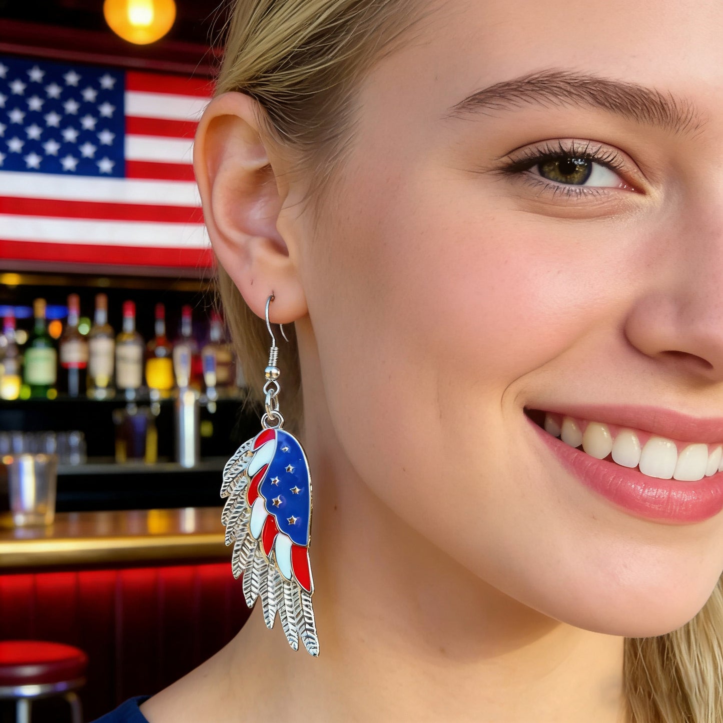 Independence Day Flag Love Five-pointed Star Earrings