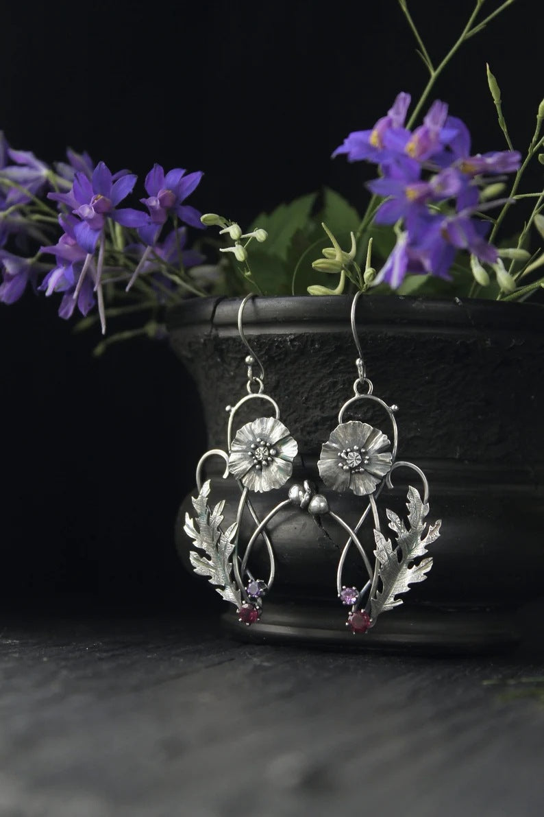Natural Fashion Sier Multicolor Flower Sweet Rings