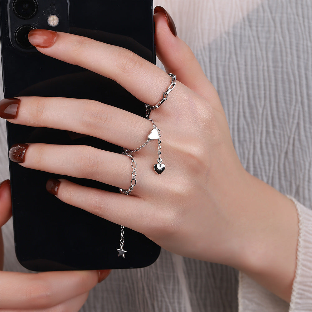Pull Love Heart-shaped Female Fashion Artistic Tassel Five-pointed Ring