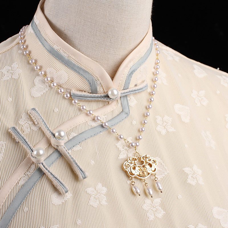 Safety Lock Pearl Of Precious Stones Ming Han Chinese Clothing Necklace