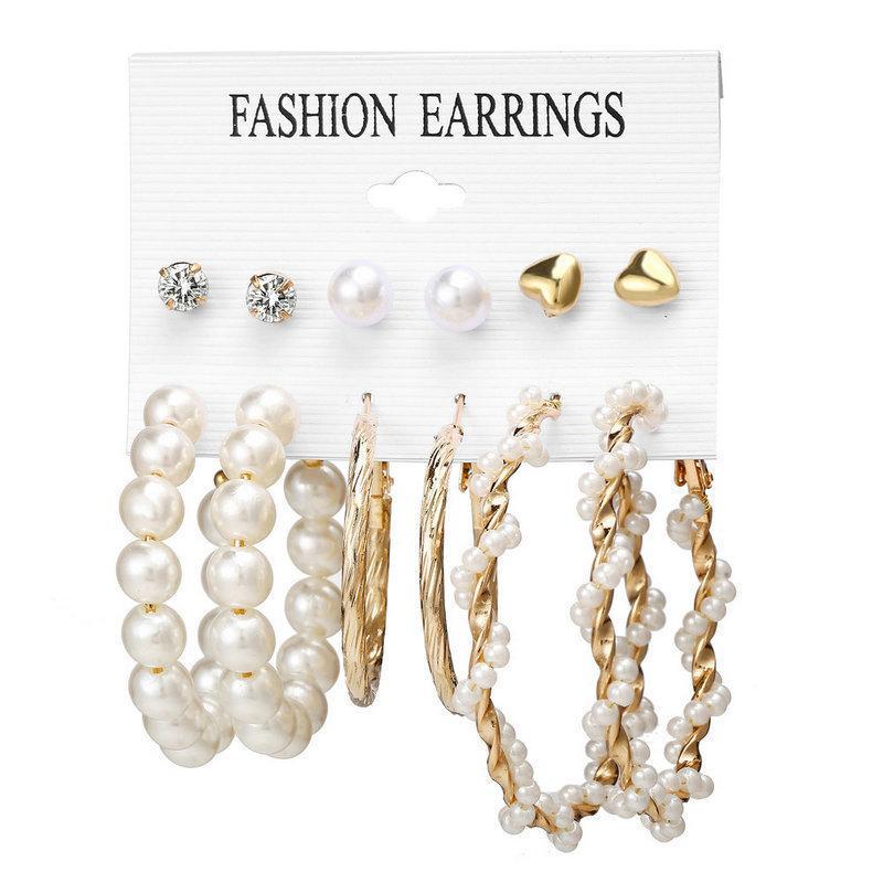 Women's Inlaid Pearl Creative French Retro Gold Ear Stud Earrings
