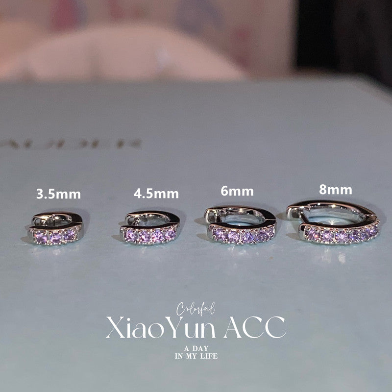 Simple Blue Zircon Straight Needle Ear Female Edge Stud Earrings