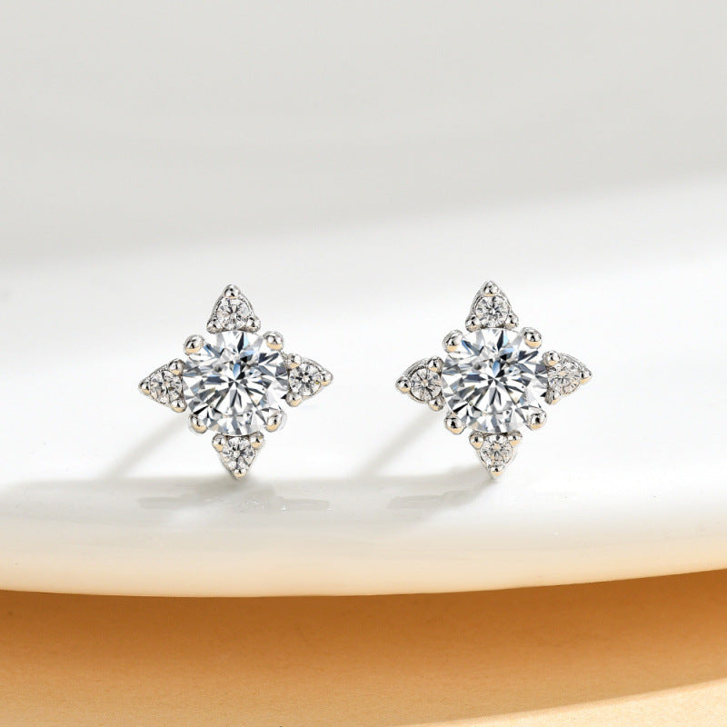 Zircon Sier Needle Love Moissanite Simulation Geometric Earrings