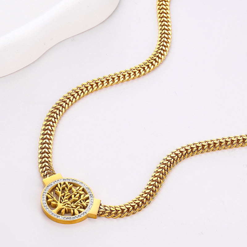 Lucky Tree Color Retaining Stainless Steel Double Layer Necklaces