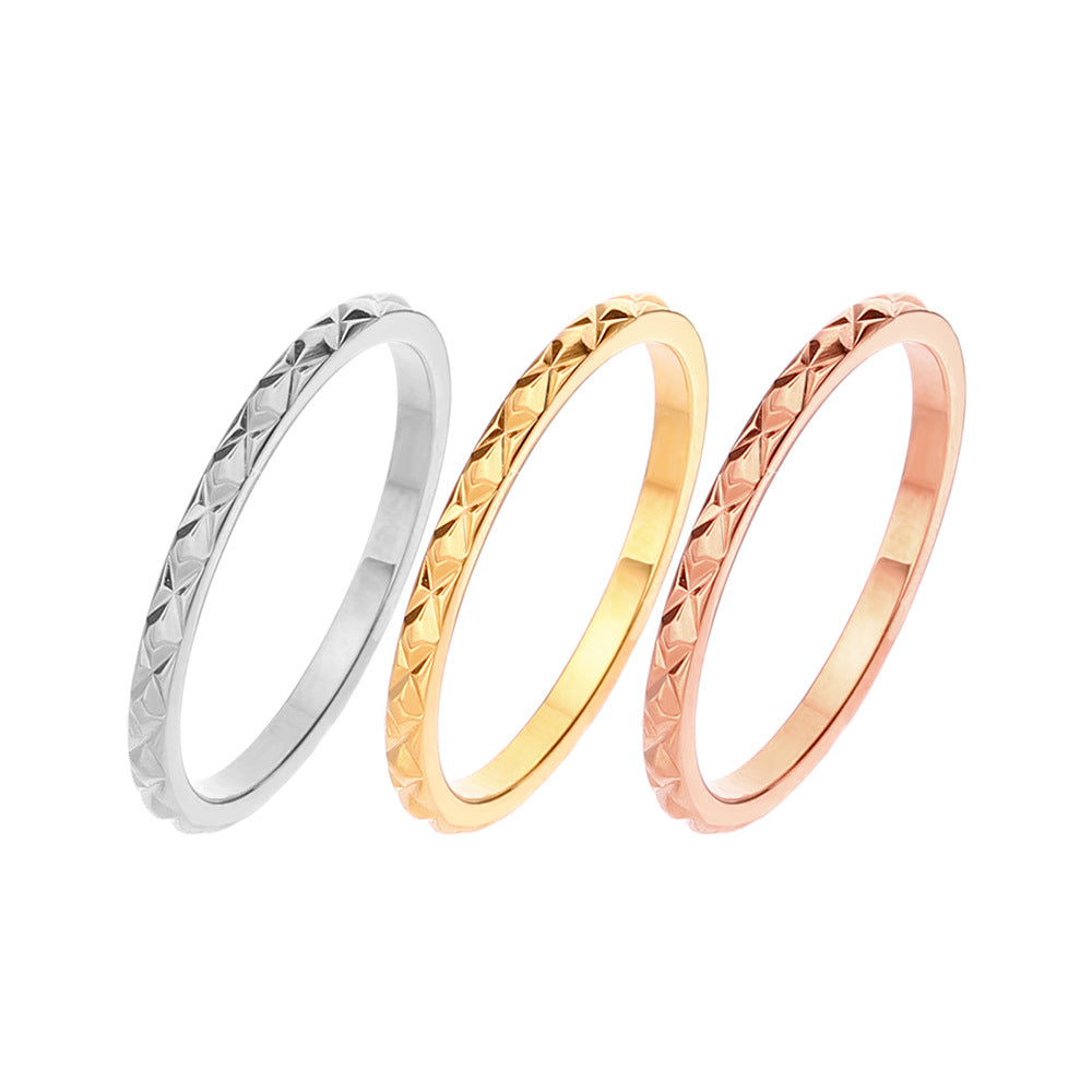 Design Sense Minority Simple Stainless Steel Wheat Rhombus Batch Flower Rings