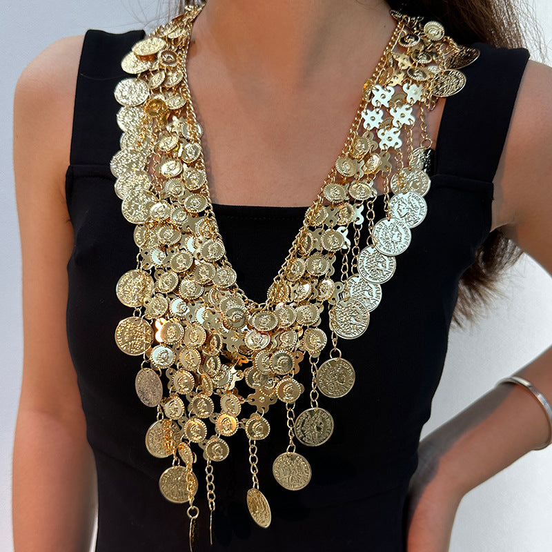 Women's Vintage Coins Fashion Design Sexy Tassel Coin Necklaces