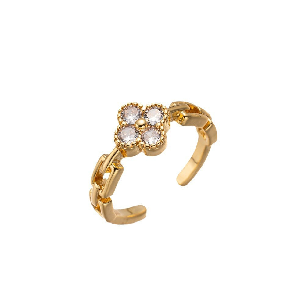 Women's Style Sweet Delicate Indie Flower Four-leaf Clover Rings