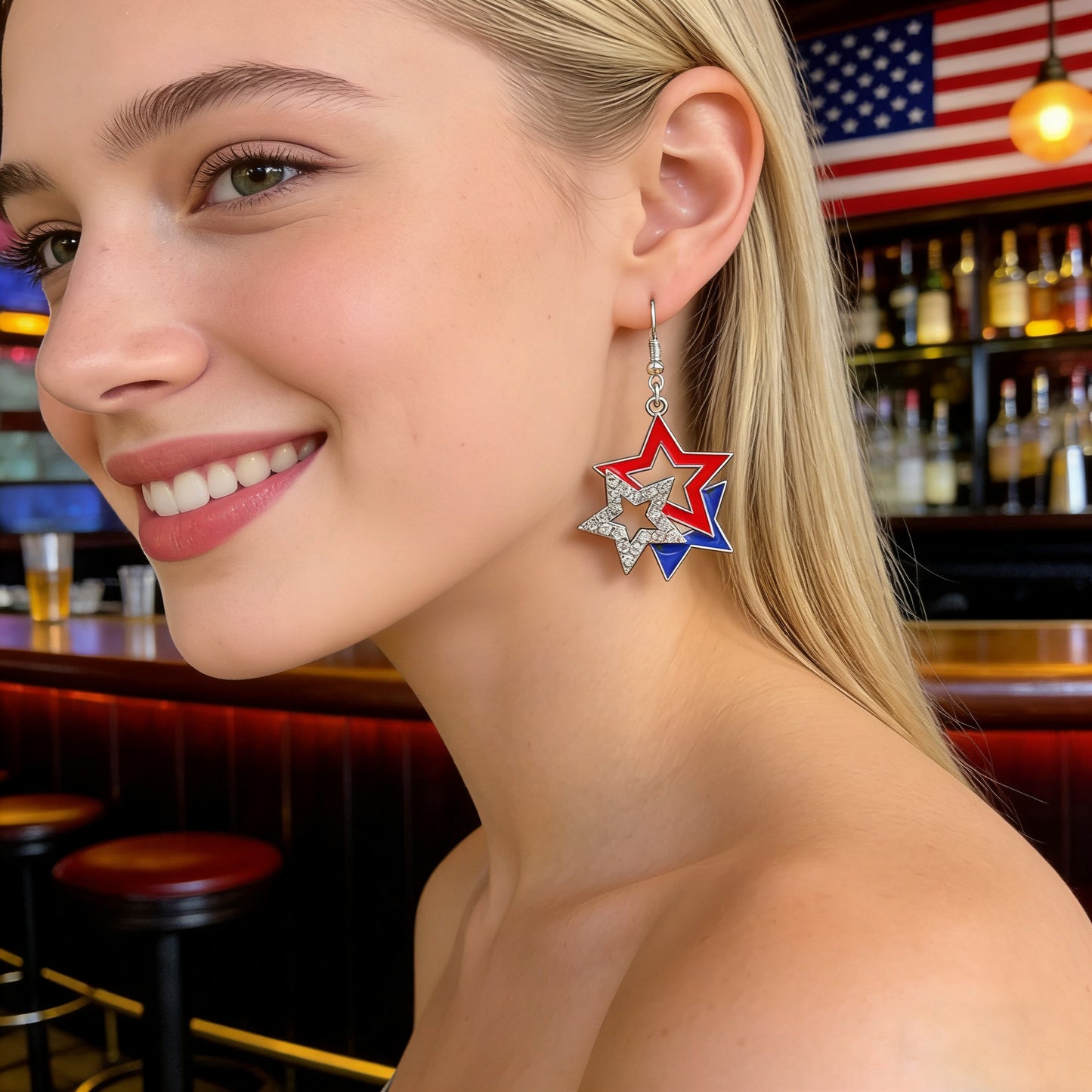 Independence Day Flag Love Five-pointed Star Earrings