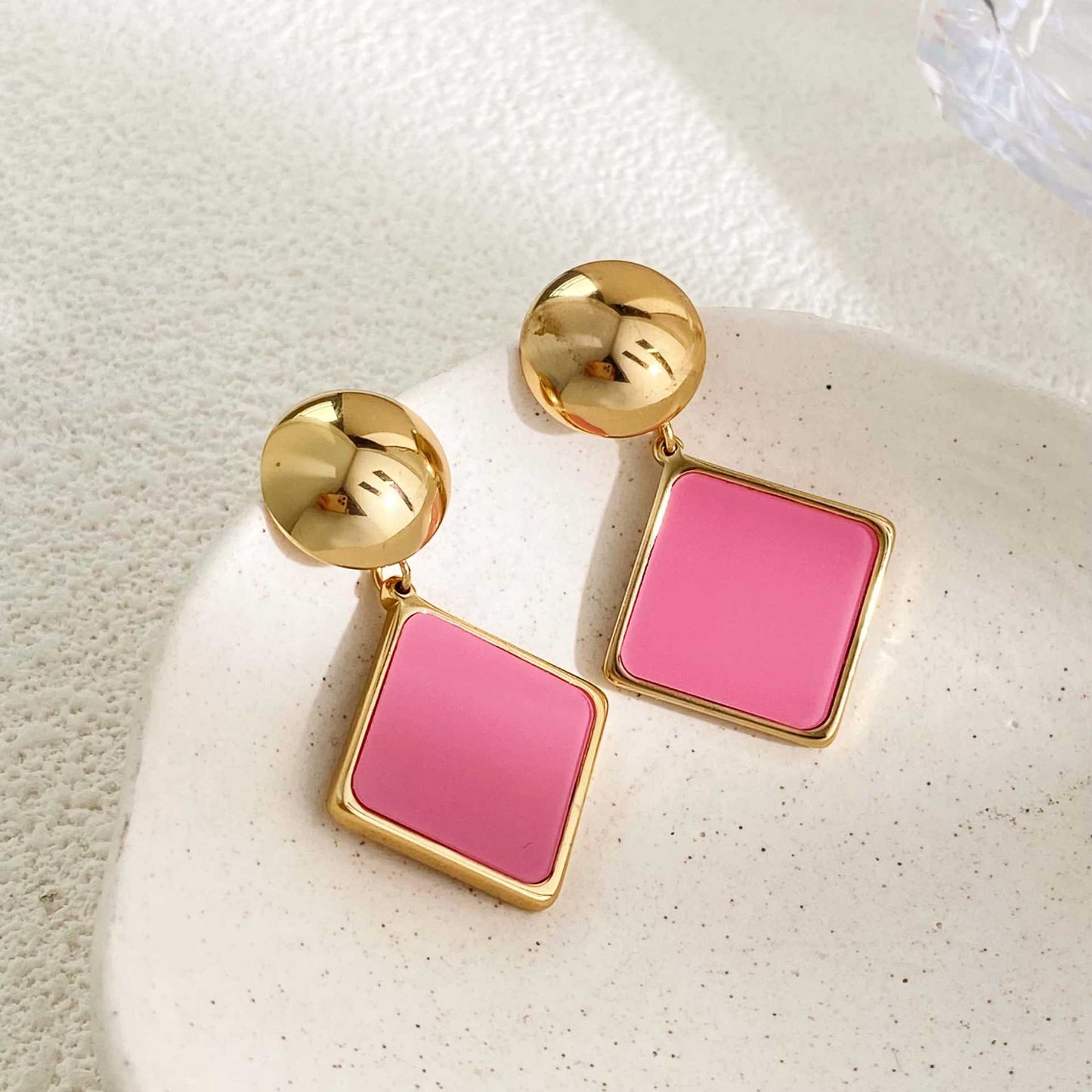 Women's Retro Geometric Metal Beads Style Colorful Square Piece Earrings