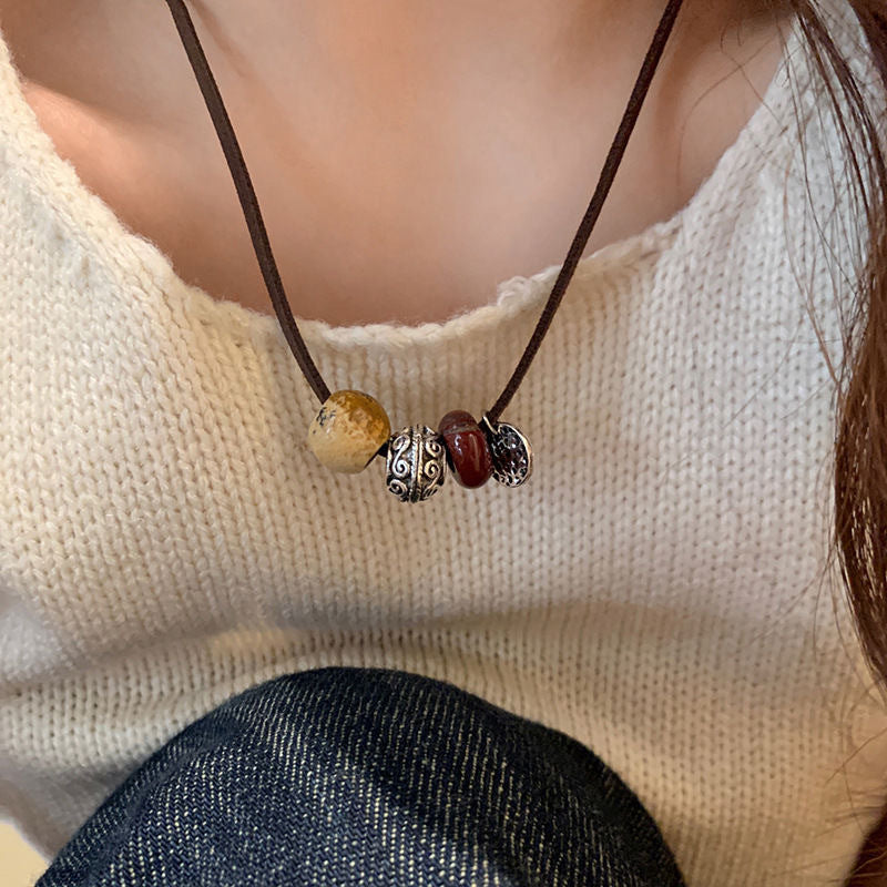 Women's Chinese Style Braided Rope Beaded For Vintage Niche Necklace
