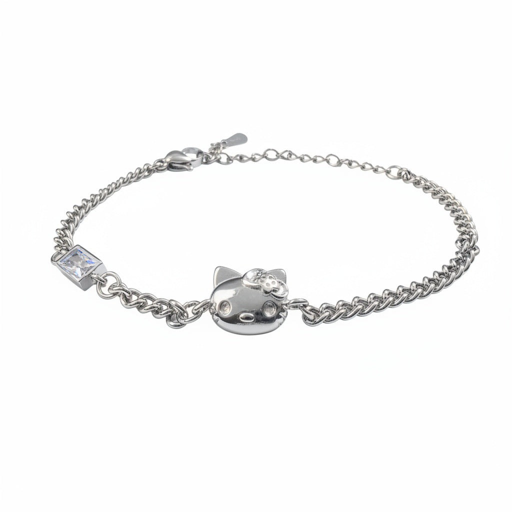 Source Hello Kitty Titanium Steel Adjustable Square Diamond Cuban Link Bracelets